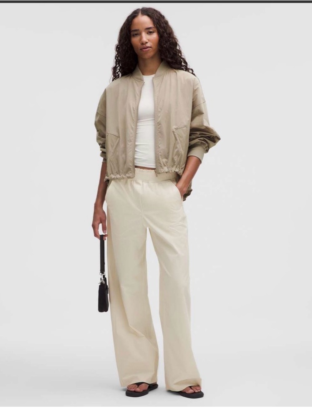 lululemon Light Ivory Stretch Woven Ruffle-Waist Wide Leg Pant size Small